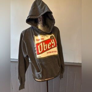 Obey Large Charcoal Hoodie with Red and White Graphic